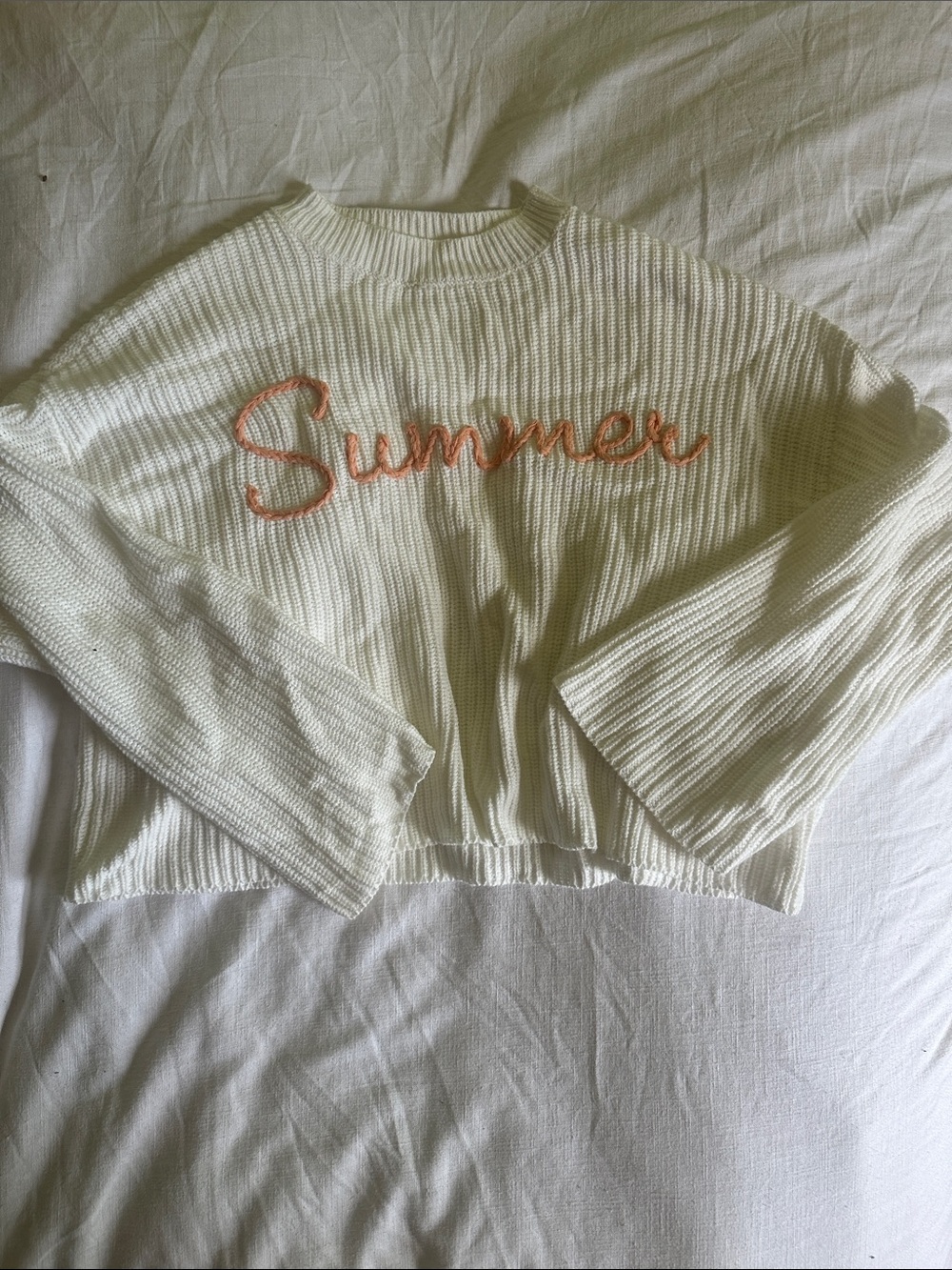 moon & madison Cream Knit Sweater with Peach 'Summer' Script